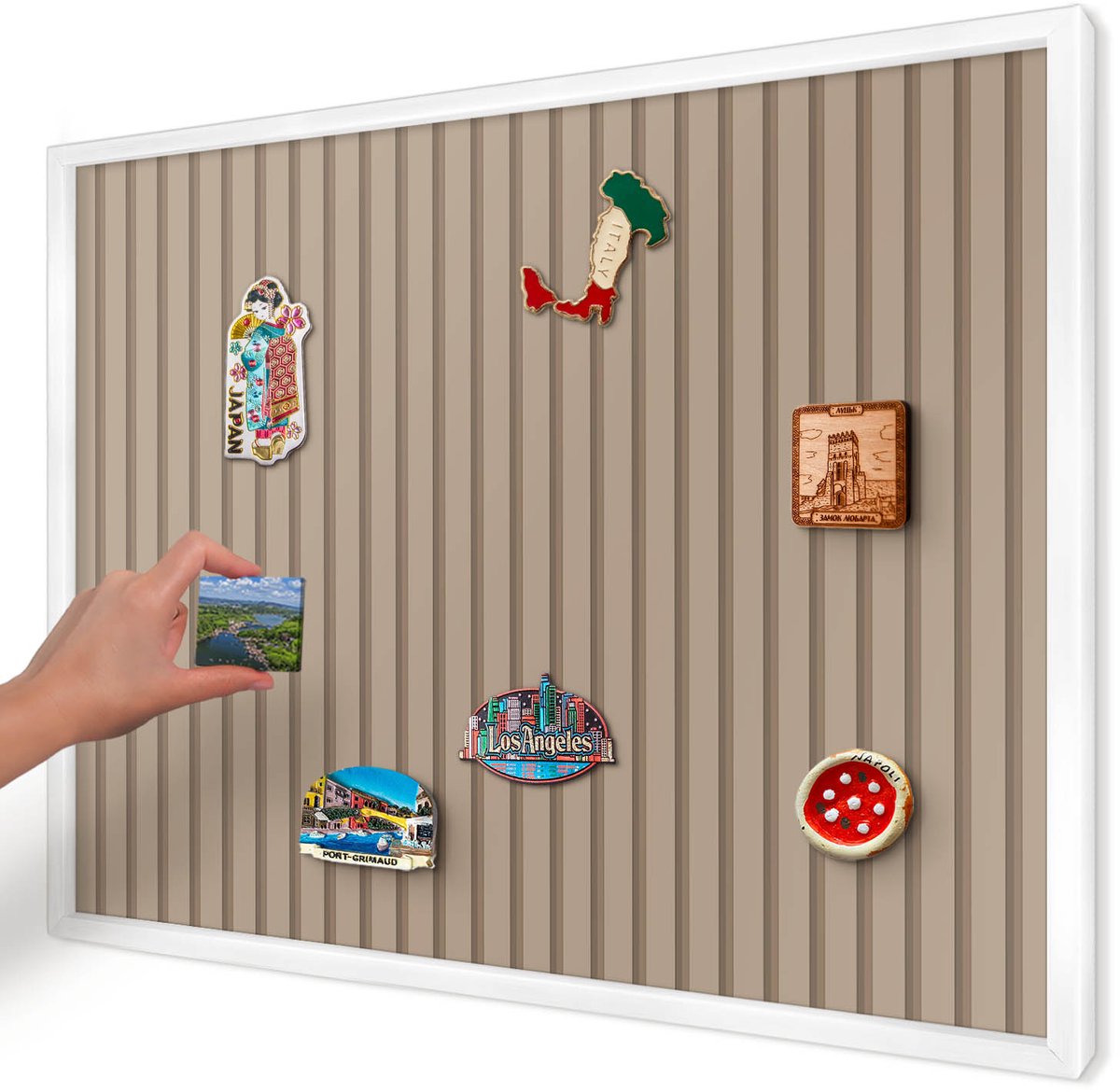 Artprintcave Beige Magneetbord mit Witte Lijst - 70x50 cm - Verticale Strepen Magnetisch Bord - Geometrische Magnetisch Bord Voor Magneten - Achtergronden En Patronen