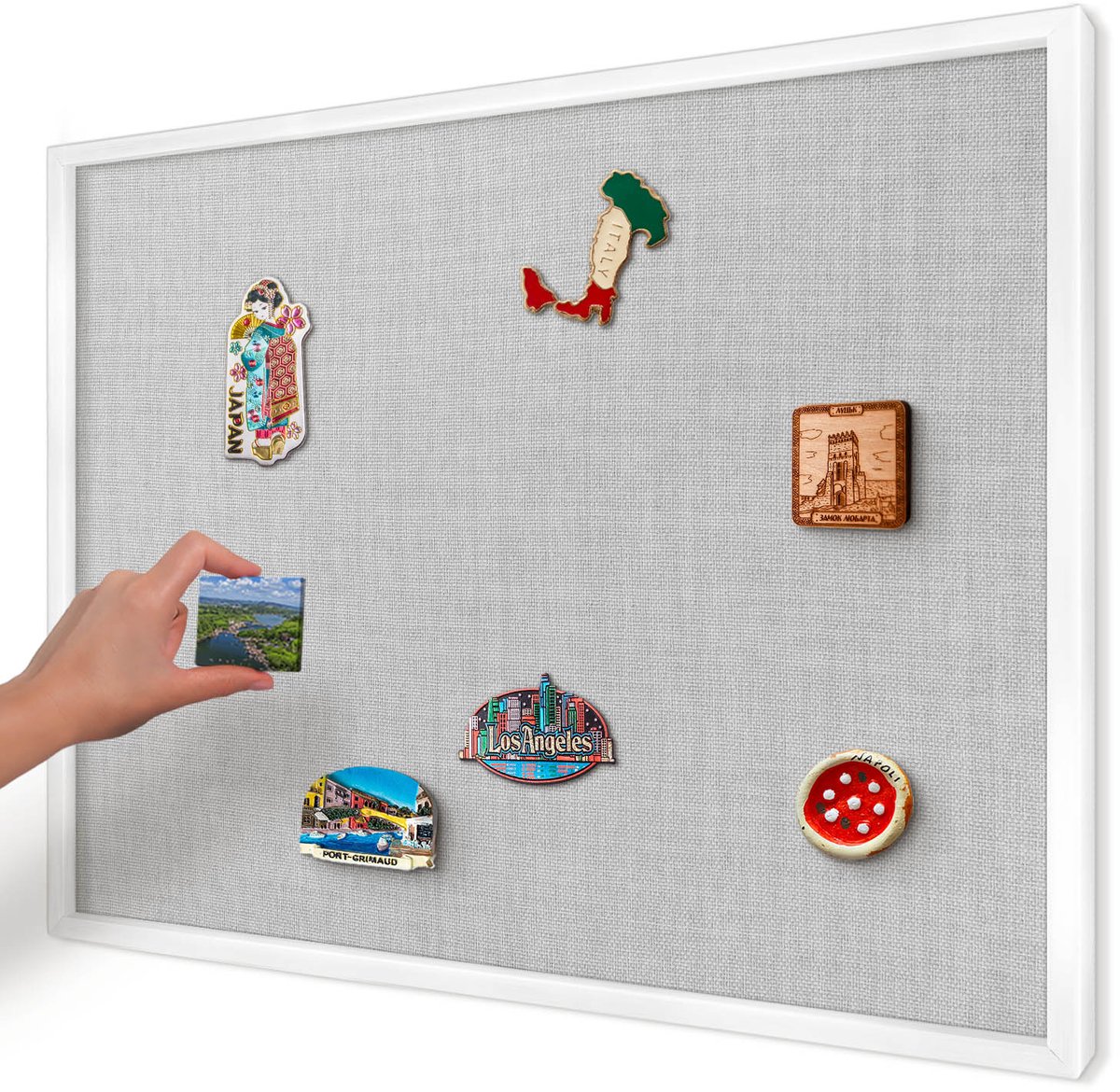Artprintcave Grijs Magneetbord mit Witte Lijst - 70x50 cm - Subtiele Elegantie Magneetbord Voor Foto's - Minimalist Magnetische Organizer - Texturen