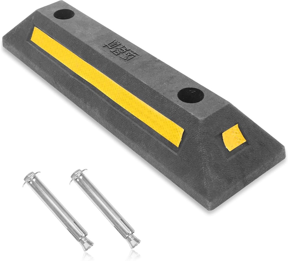 Rubberen Parkeerstop - Wielstopper Garage - Veilig Parkeren - Reflecterende Tape - 48 x 14 x 78 cm - Zwart