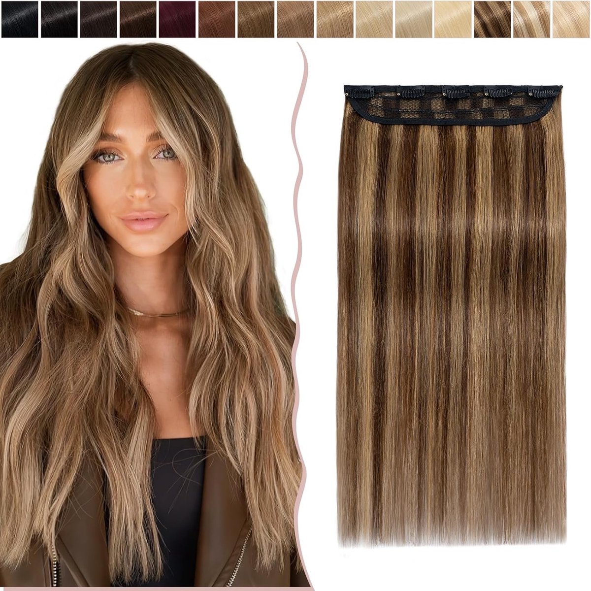 Clip-In Haarextensions van 100% Remy Haar, 5 Clips, Hoge Elasticiteit, Lang Recht, 40-56 cm, Gemakkelijk te Gebruiken, Natuurlijk Uiterlijk