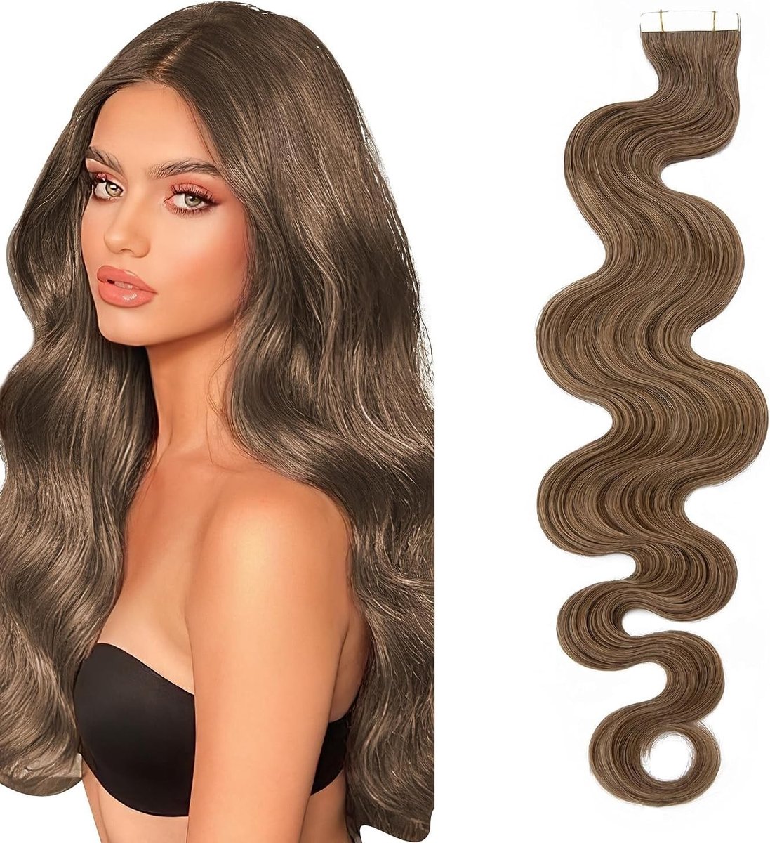 Echthaar Tape Extensions voor een Naadloze Haarverlenging - 50GR/20PCS - 14" (35cm) - Lichtbruin #6-2 - Perfect voor Volumineus Haar