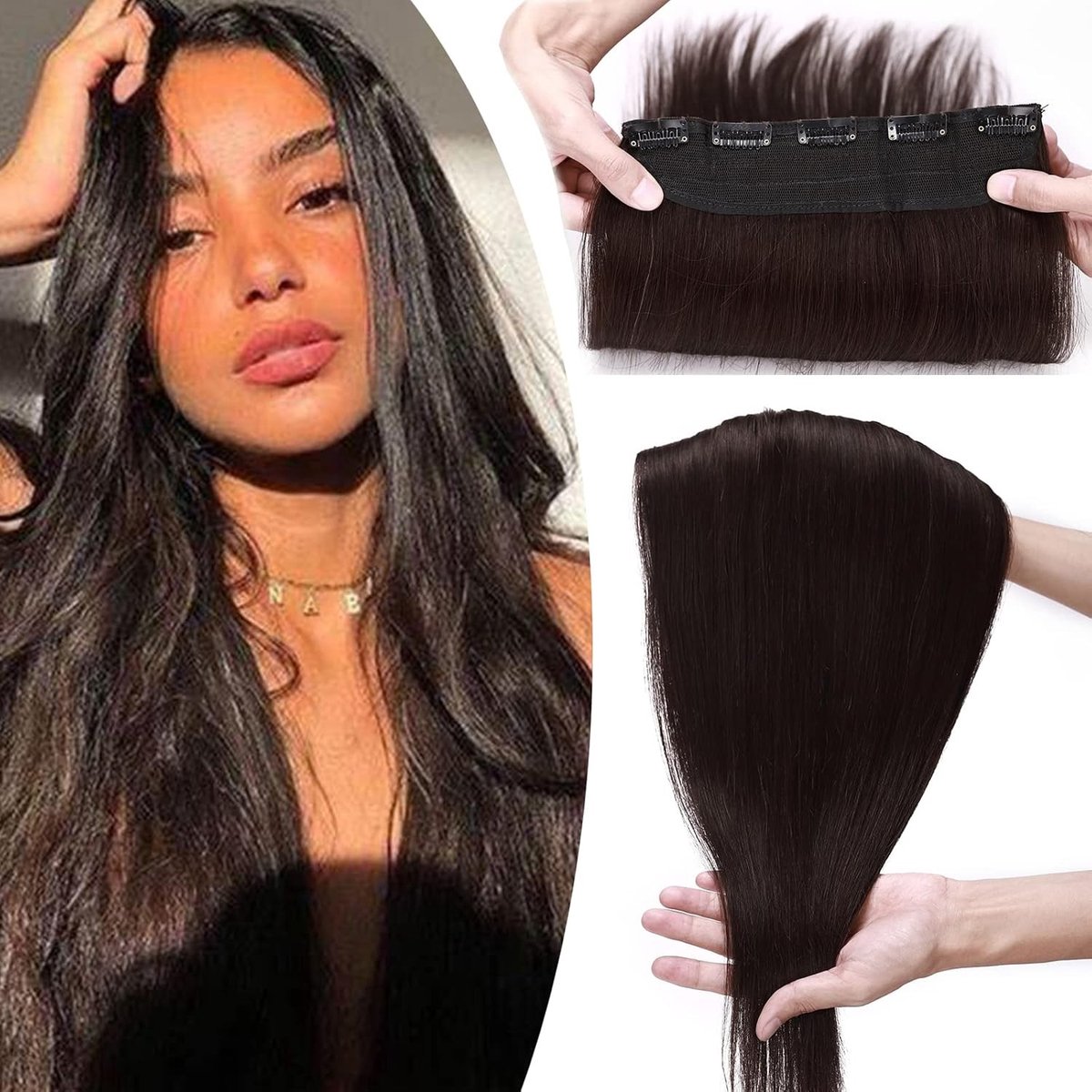 Clip-In Echt Haar Extensions, Dikke Remy 7A Haarverlengingen, 100% Menselijk Haar, 8 Inch, Donkerbruin, 5 Clips, Steil, 60 g, Haaraccessoires voor Volumineuze Look