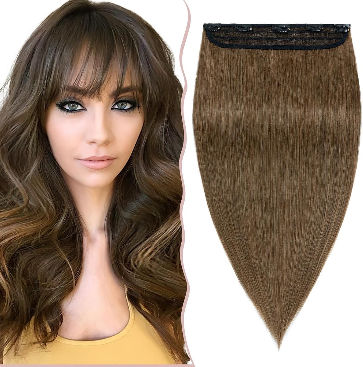 Clip-In Haarextensions van Echte Menselijke Haar, Dikke Vlecht met 5 Clips, Lichtbruin, 20 cm, 100% Remy Haar, Volumineuze Haarverlenging