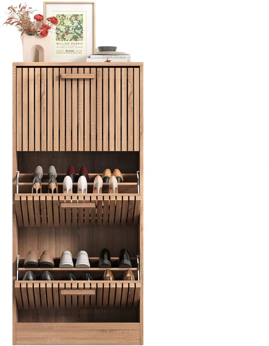 Salontafel 100 X 50 X 43 Cm Houtkleur - met Lades, Open Planken - voor Woonkamer
