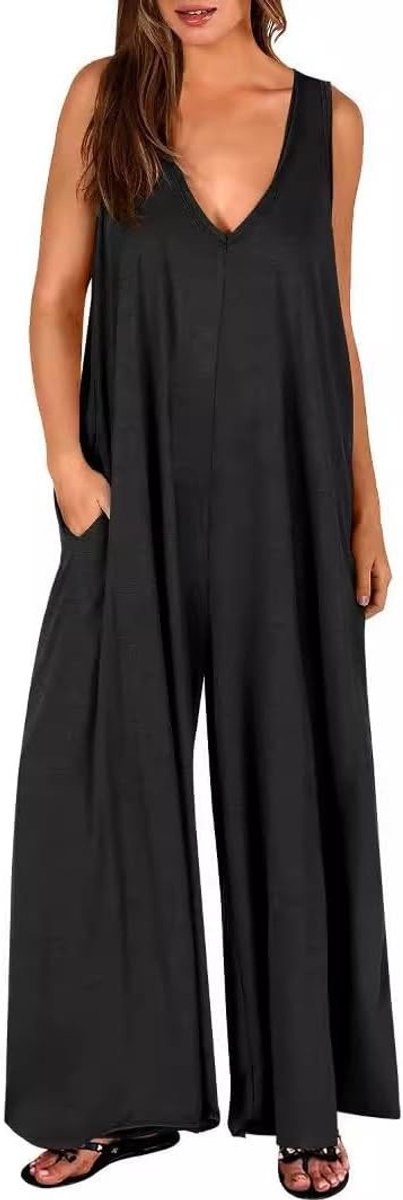 Zomer jumpsuit voor dames, mouwloos en baggy ontwerp, comfortabele romper met zakken en losse pijpen