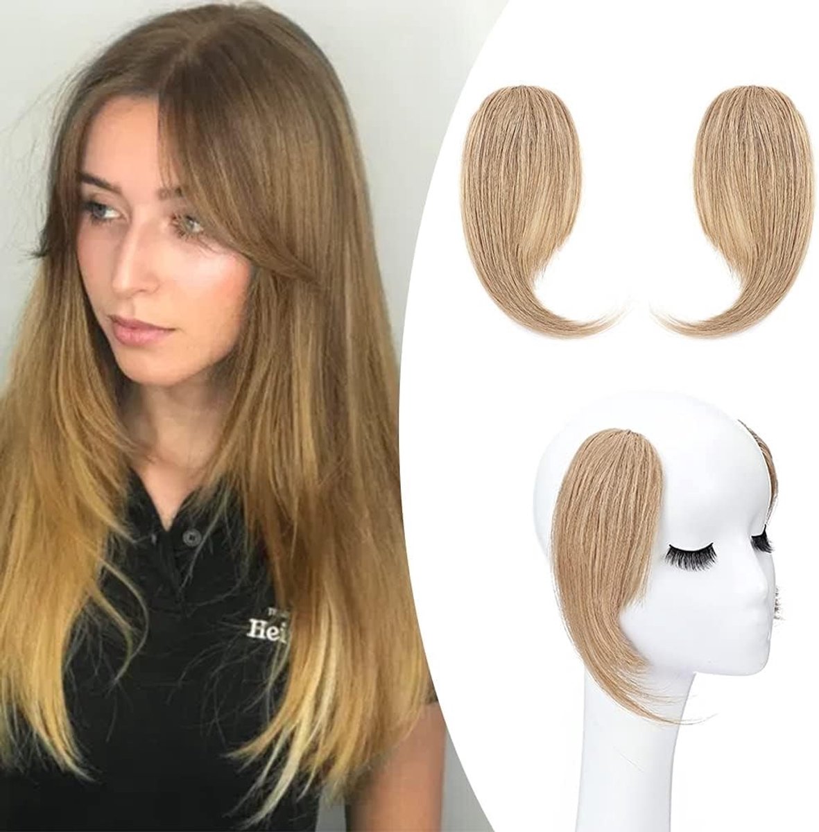 Clip-In Ponytail Haarstuk, 100% Remy Echte Haar, Twee Delige Bangs Extensions, Franje, Voorhoofd Haar, 16 g, Honingblond #27, Natuurlijke Look, Gemakkelijk te Bevestigen, Haaraccessoire