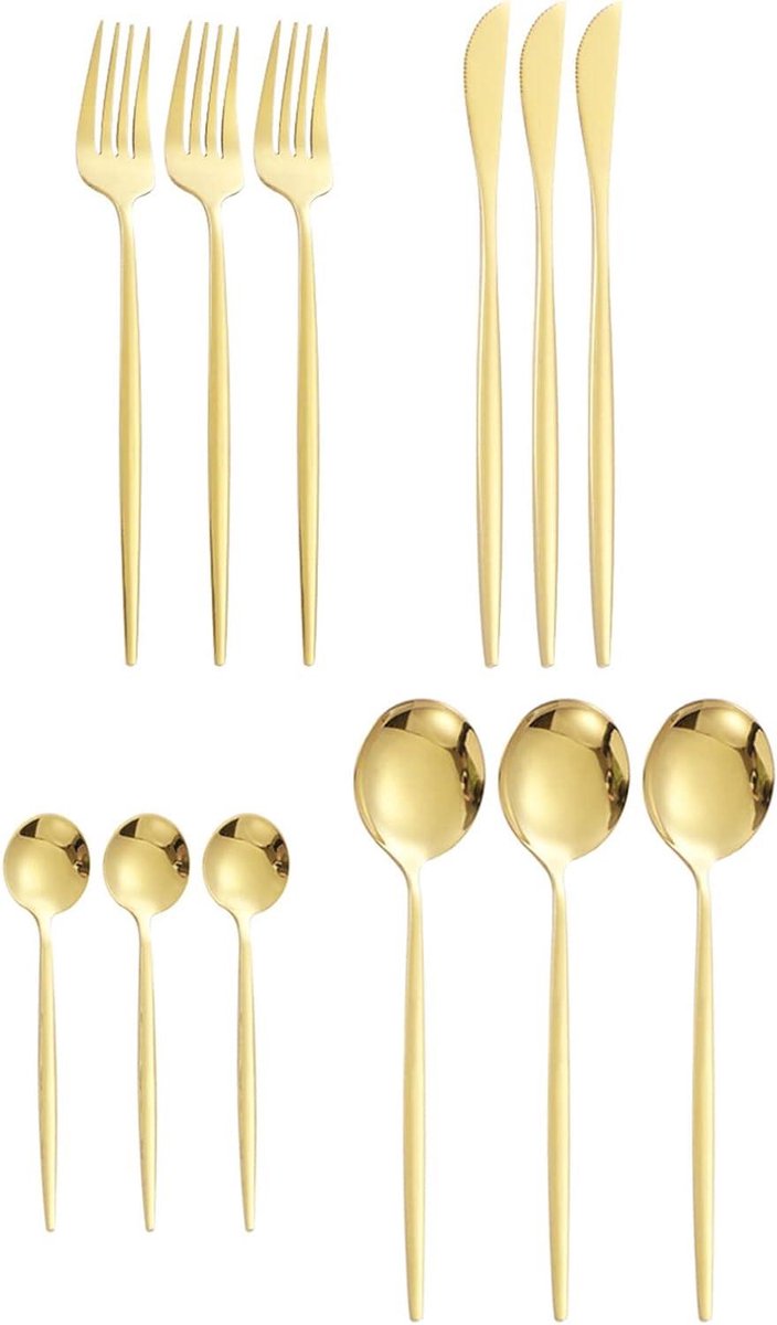 Bestekset 12-delig - Lepels Messen Vorken - Tafel Dekken - Roestvrij Staal - 22 x 9 x 3 cm - Goud