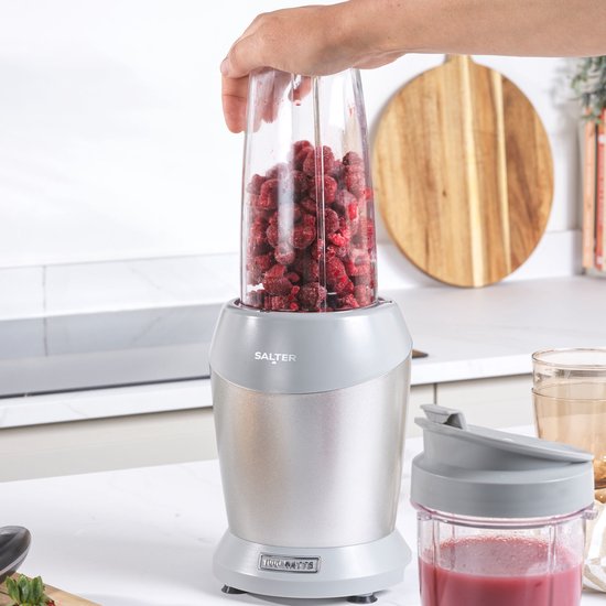 Salter Aspen NutriPro-blender - compacte persoonlijke blender, mini-smoothiemaker, blenderkan van 1 liter met opbergdeksel, drinkbeker van 800 ml, afneembaar mes met 6 vleugels, BPA-vrij, 1000 W, zilver van Salter — afbeelding 5