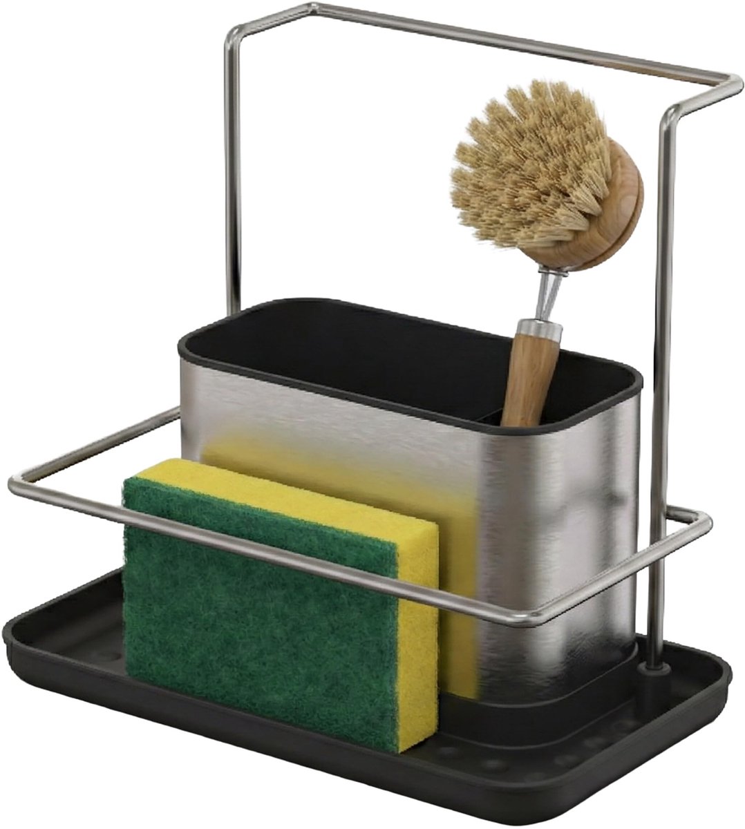 Omgoods - RVS Afwas Organizer met Drainer en Sponshouder, 19 x 21 x 12 cm