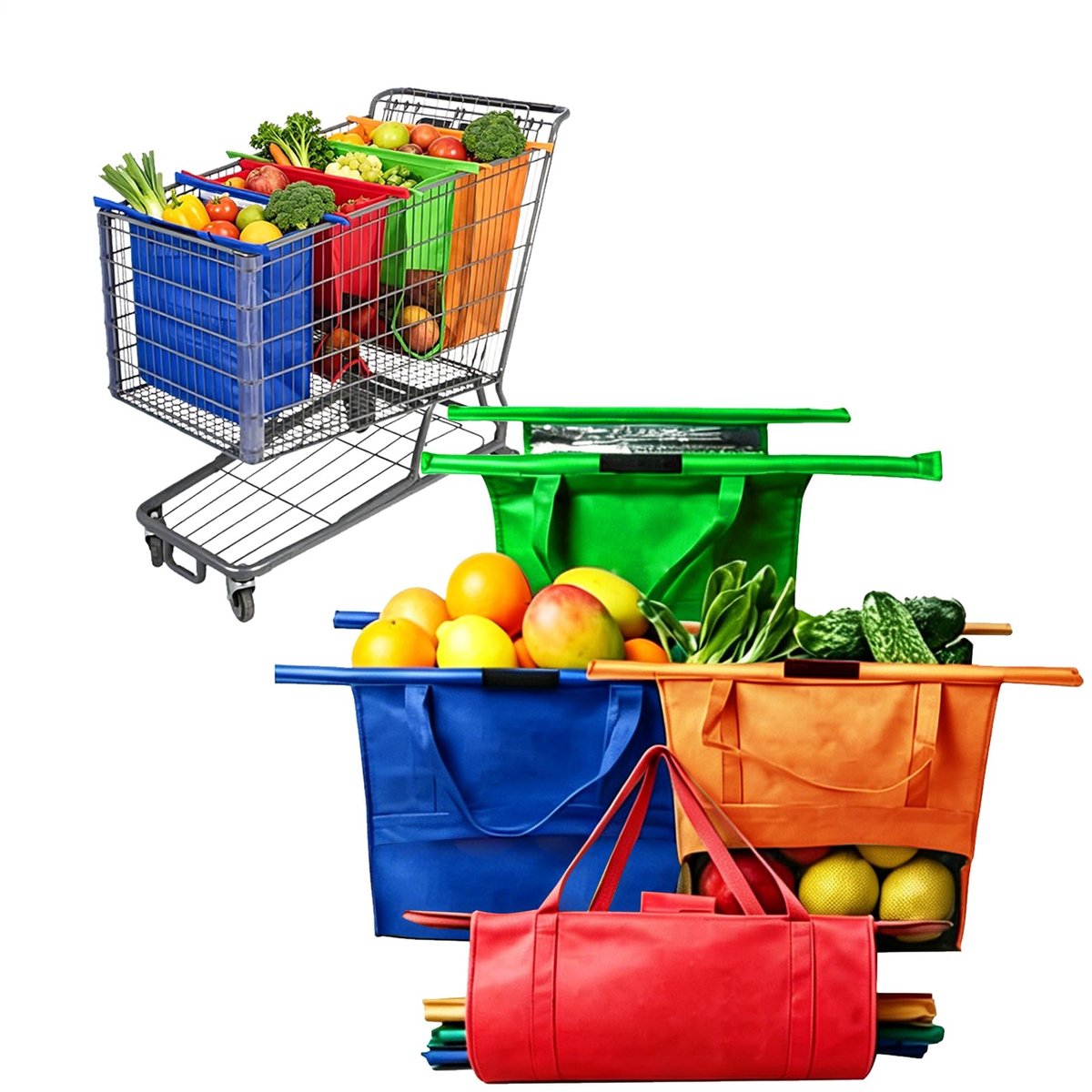 Omgoods - Set van 4 Herbruikbare Boodschaptassen met Koeltas