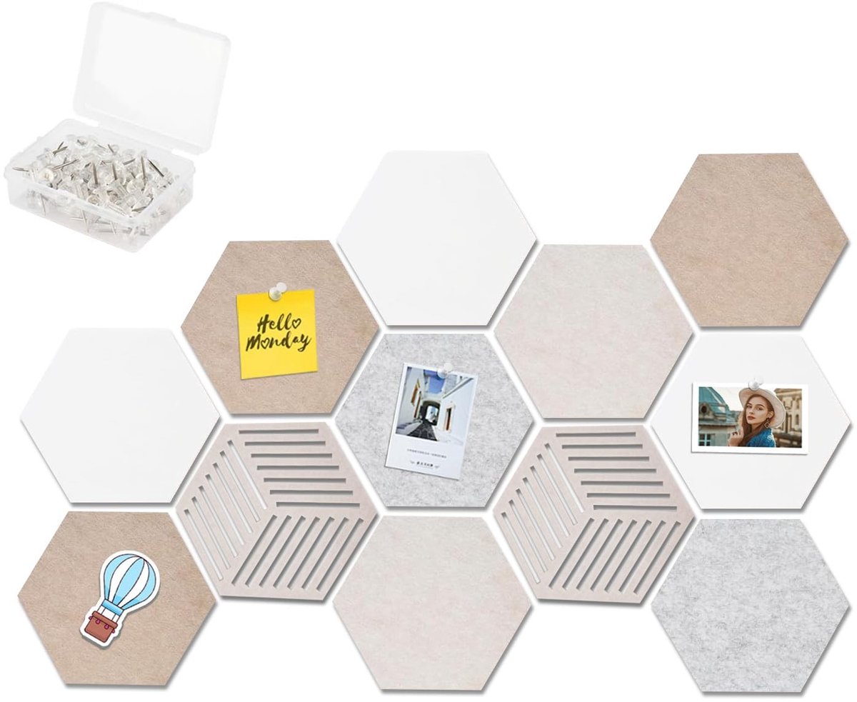 Omgoods - Grote Vilt Prikbord Hexagonaal - Set van 12 Stuks 30 x 26 cm