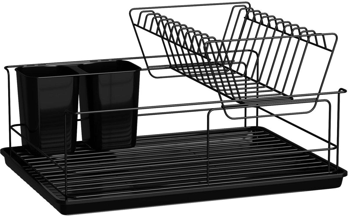 Omgoods - Modern Afdruiprek van RVS, Zwart, 42 x 31 x 21 cm