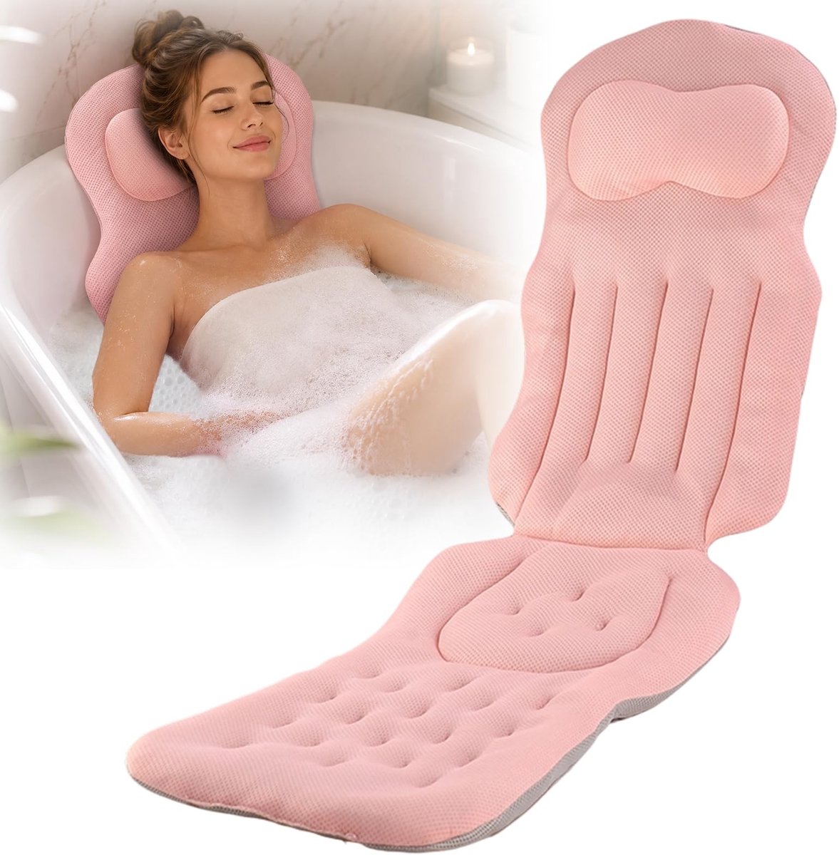 Omgoods - 4D Badkussen voor Volledig Lichaam, Ergonomisch en Met Zuignappen