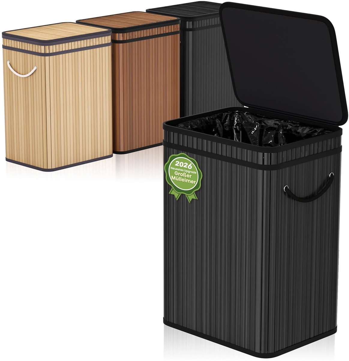 Omgoods - 80 Liter Bamboe Prullenbak met Deksel