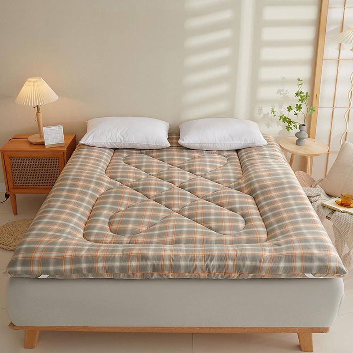 Katoenen Futonmatras - Vloermatras Slaapkussen - Comfortabel Slapen - Elastische Band Bevestiging - 1.2*2.0m - M