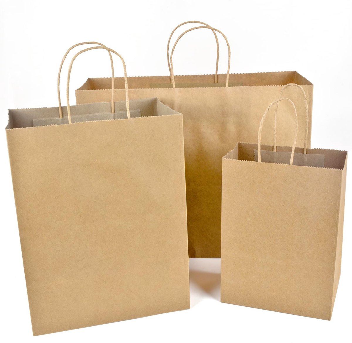 Omgoods - 50 Stuks Bruine Papieren Zakken met Hengsels - Stevige Kraftpapieren Tassen
