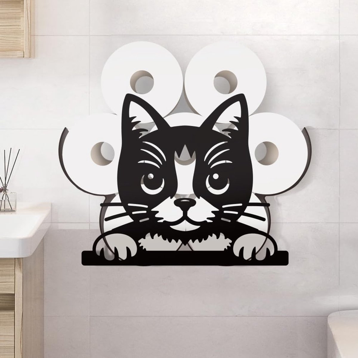 Omgoods - Funny Cat Head Metaal Toiletpapier Houder voor 8 Rollen, Wandmontage
