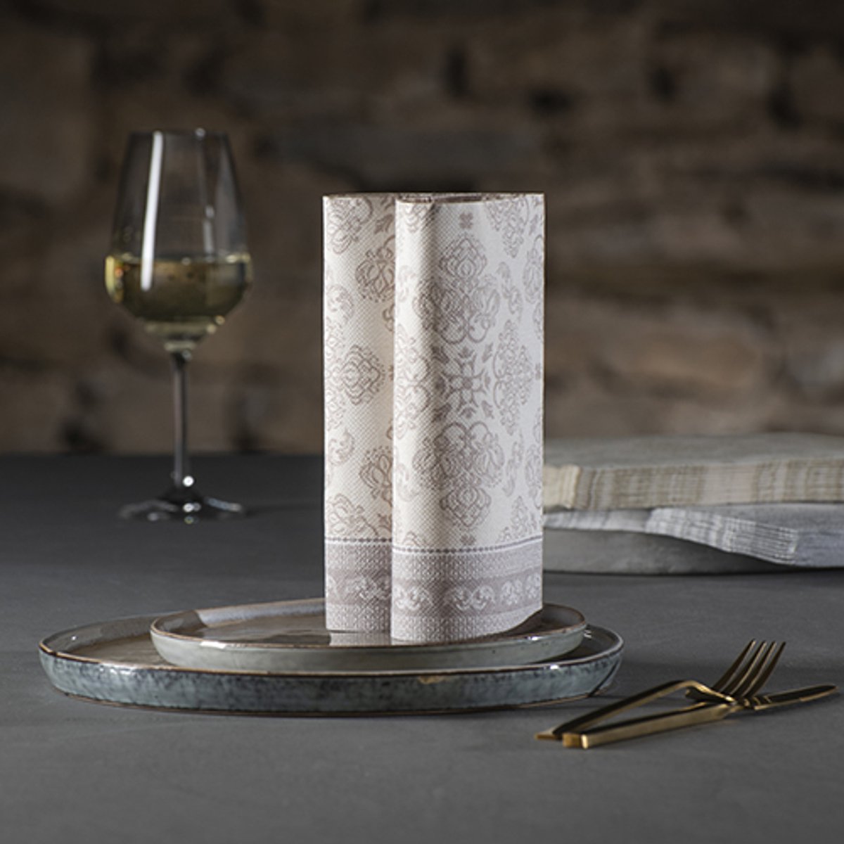 5x 50 Servetten ROYAL Collection 1/4 vouw 40 cm x 40 cm mocca Arabesque