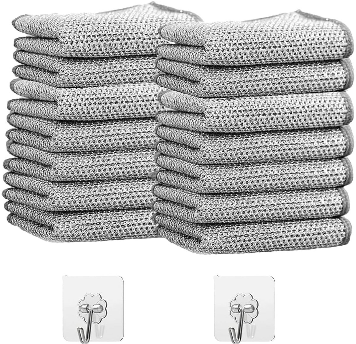 Omgoods - Set van 14 Zilveren Draad Vaatdoeken met Transparante Haken