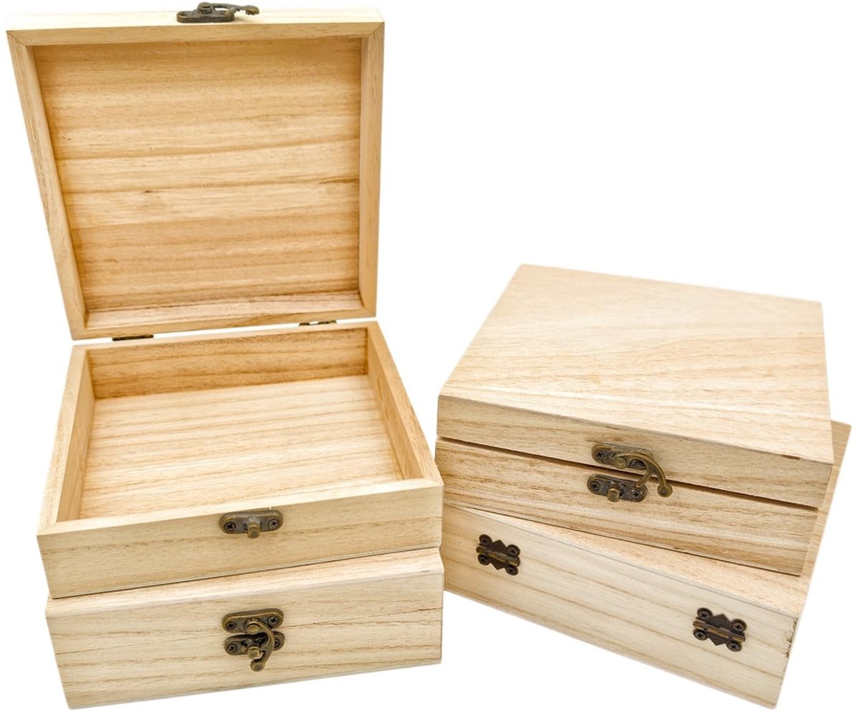 Omgoods - 4 Stuks Onbewerkte Houten Dozen voor Creatieve Opslag