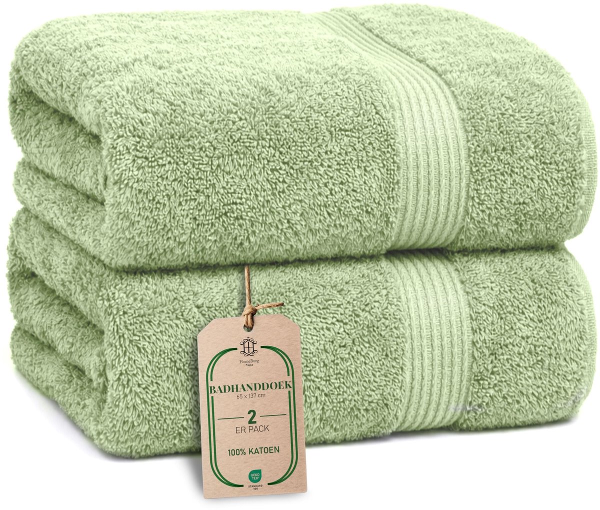 Omgoods - Luxe Badhanddoekenset 2 Stuks - 65x137 cm - Saliegroen