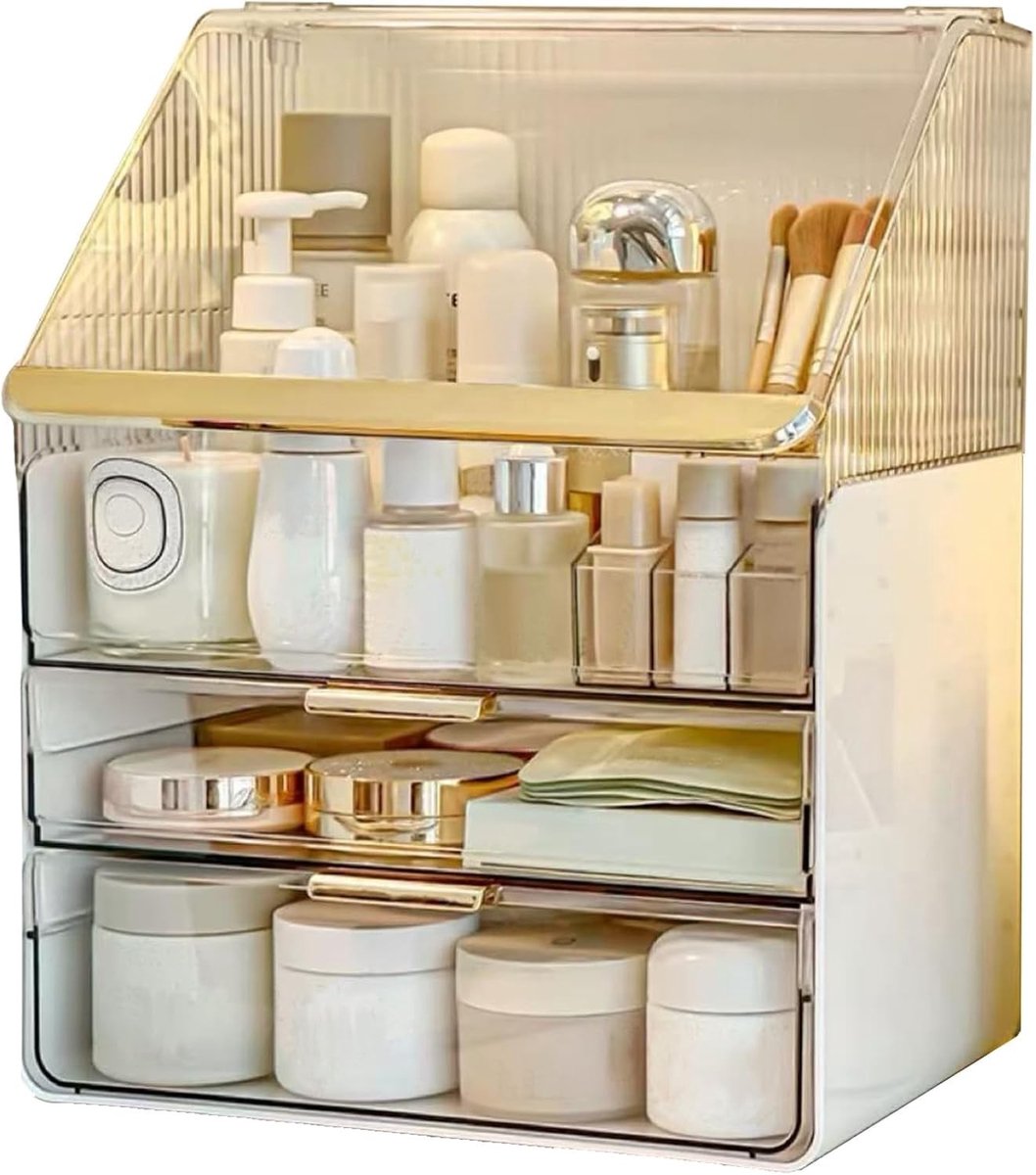 Omgoods - Makeup Organizer met 3 Laag Capaciteit - Cosmetica Opbergdoos met 2 Lade
