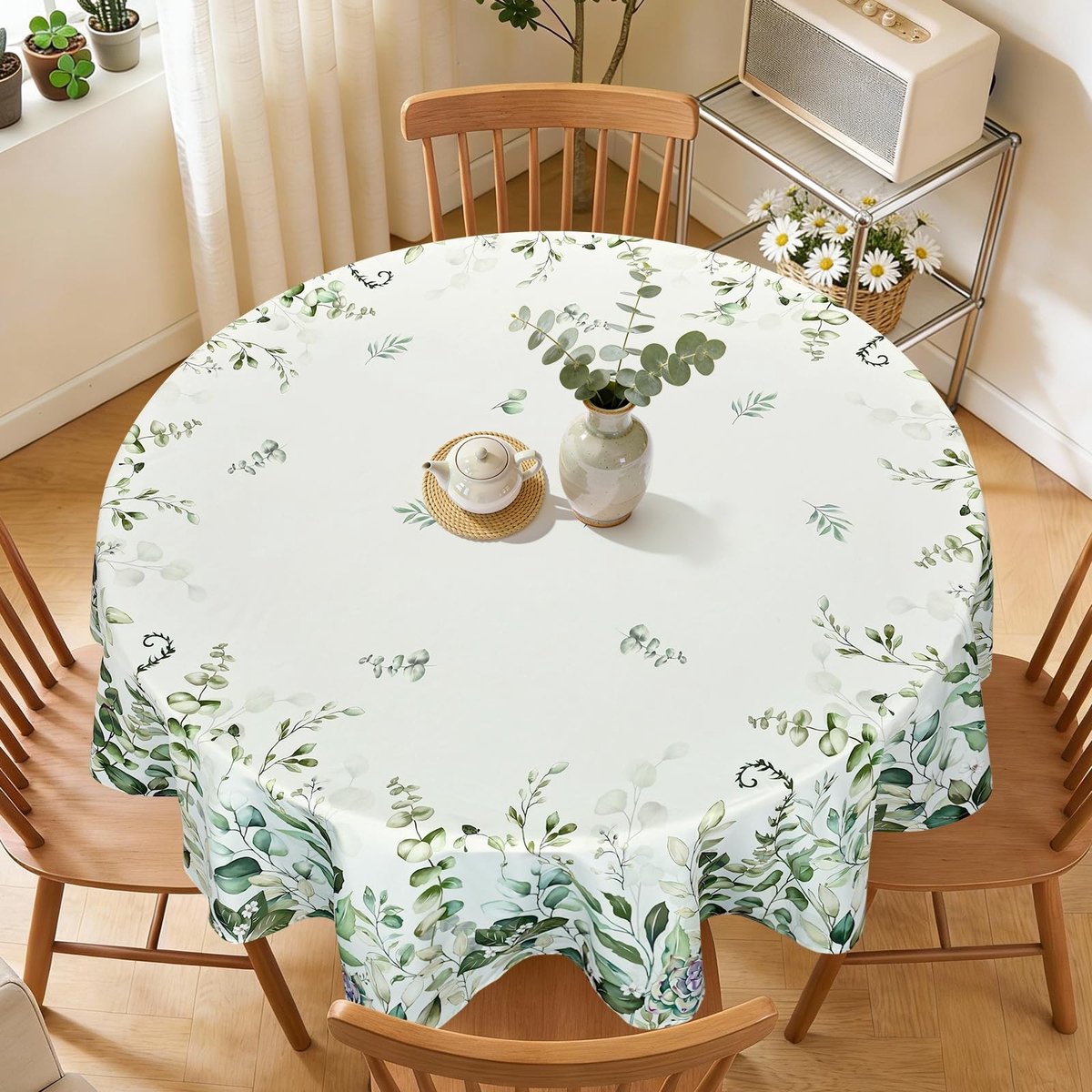 Omgoods - Ronde Tafelkleed met Eucalyptus Bladeren Design