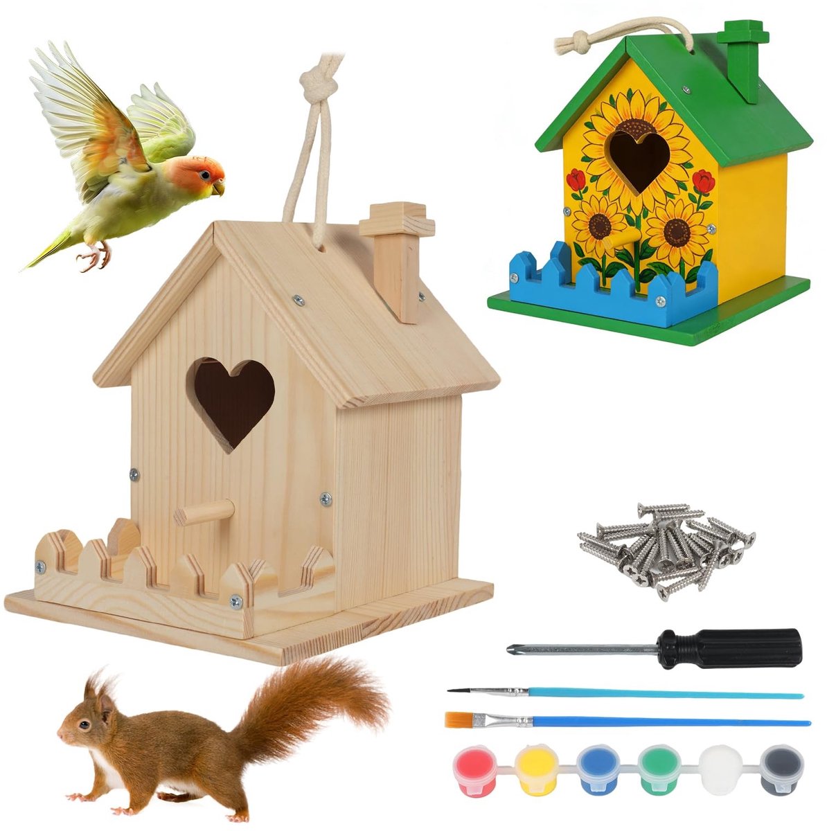 Omgoods - Doe-Het-Zelf Houten Vogelhuisjes voor de Tuin - Handgemaakt Vogelhuis Kits voor Decoratie en Geschenken