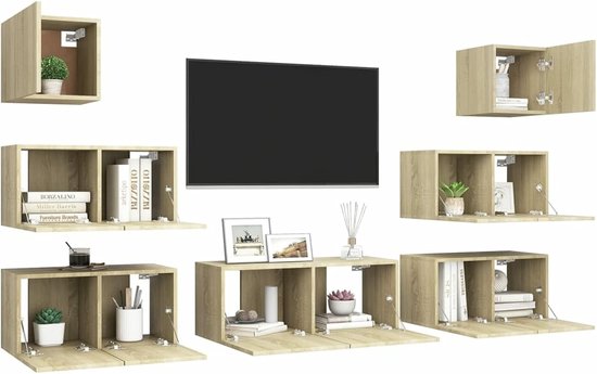 TV Meubel Set - TV Kast - Woonkamer Inrichten - Veel Opbergruimte - 7-Delig - Sonoma Eiken — afbeelding 4