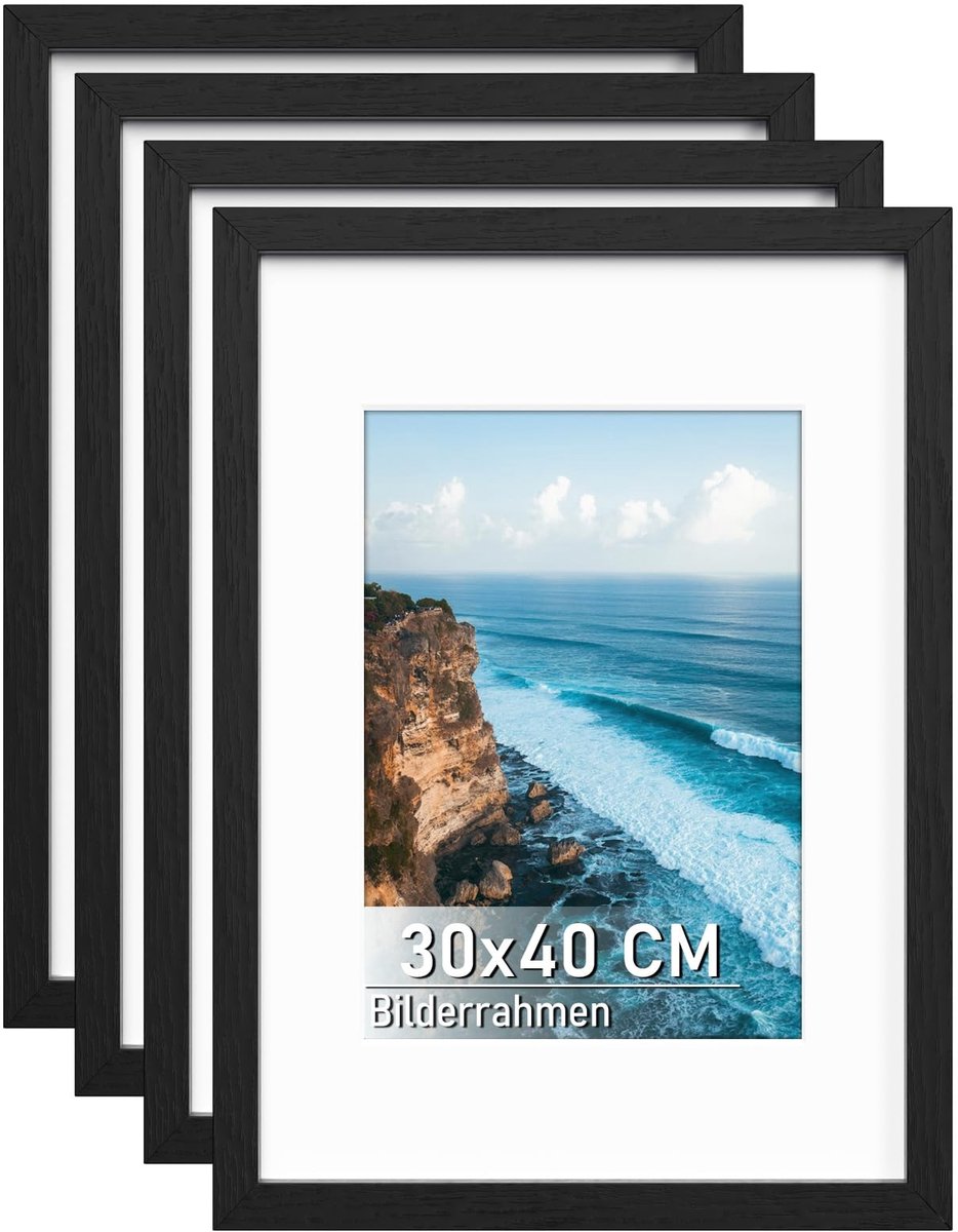 Omgoods - Set van 4 Fotolijsten 30x40 cm - Zwart met Acrylglas voor Wandmontage