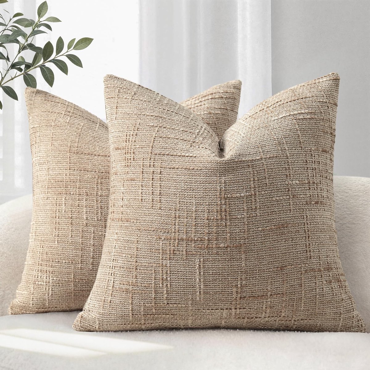 Omgoods - Set van 2 Chenille Kussenhoezen 50x50 cm Khaki