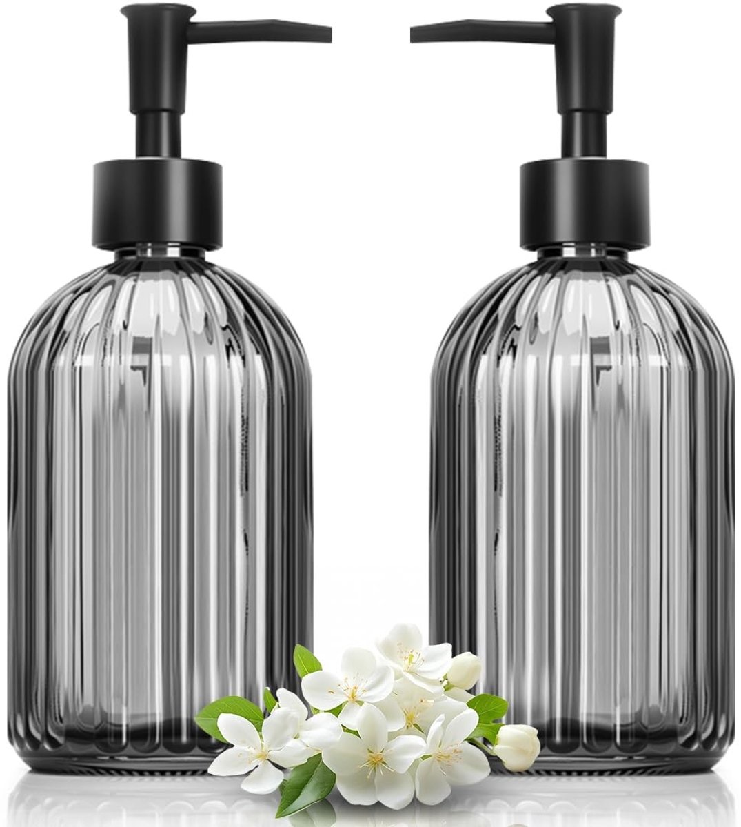 Omgoods - Set van 2 Glazen Zeepdispensers, 400ml, Zwart