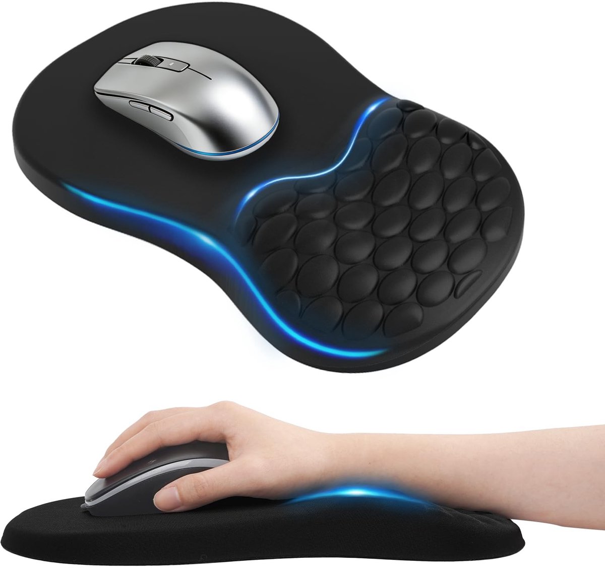 Omgoods - Ergonomische Muismat met Polssteun en Massageknoppen - Zwart