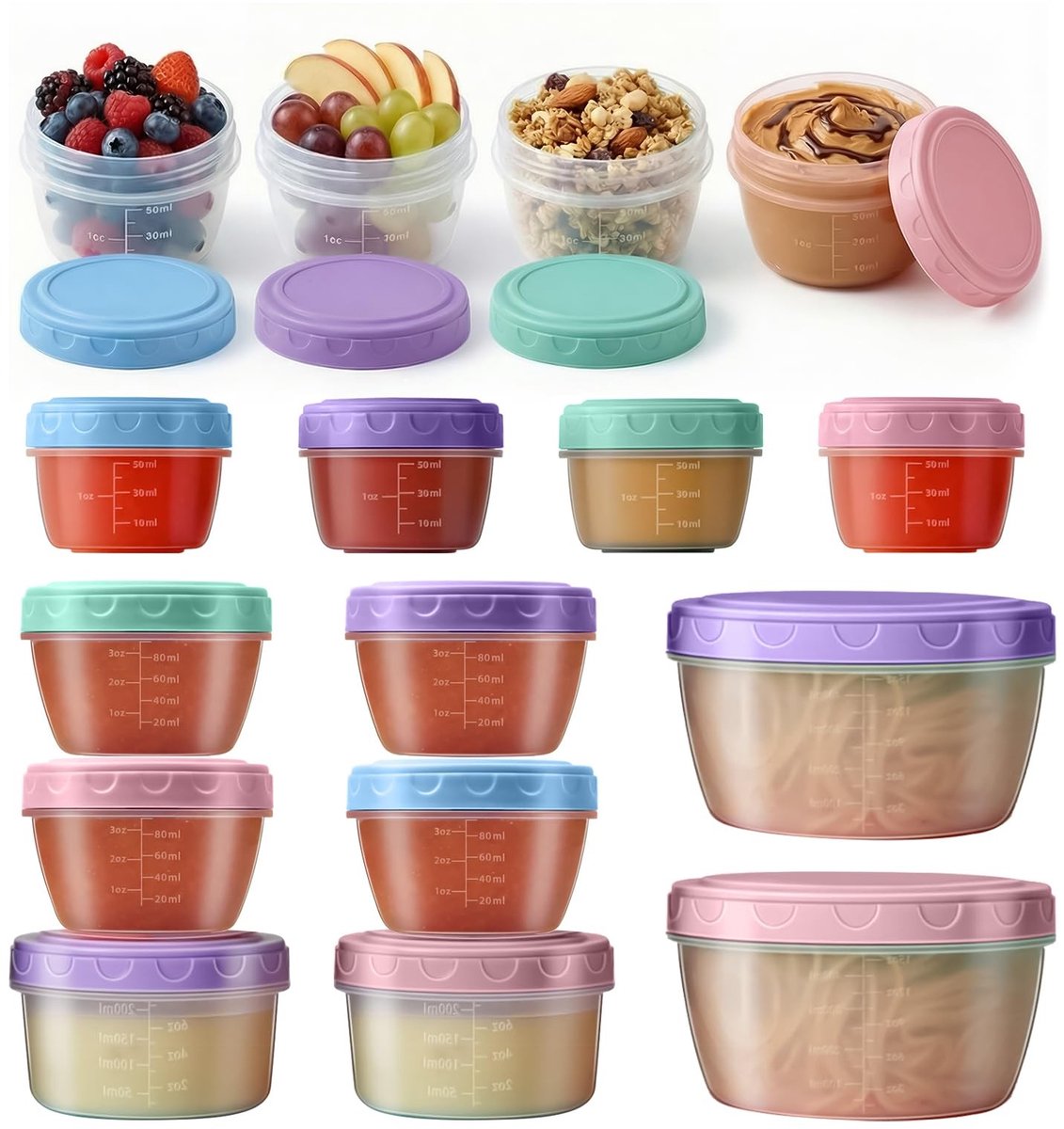Omgoods - Set van 16 Vriezerdozen met Deksel en Schaalmarkering