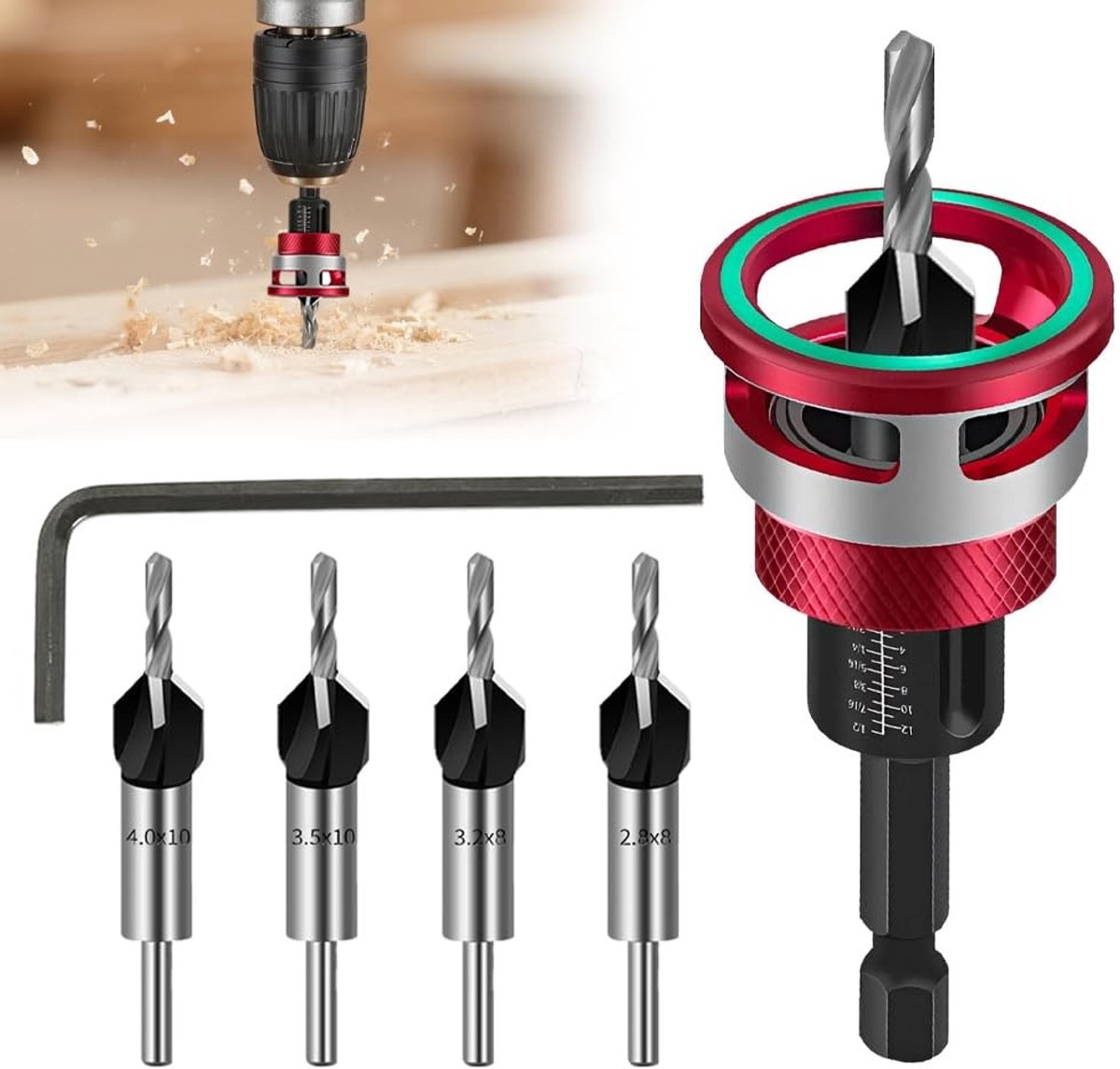 Omgoods - Set van 6 Conische Houtboorbits met Dieptecontrole