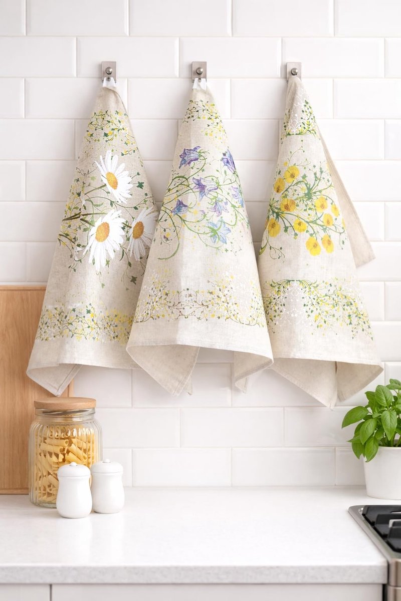 Omgoods - Set van 3 Keukenhanddoeken van Half Linnen