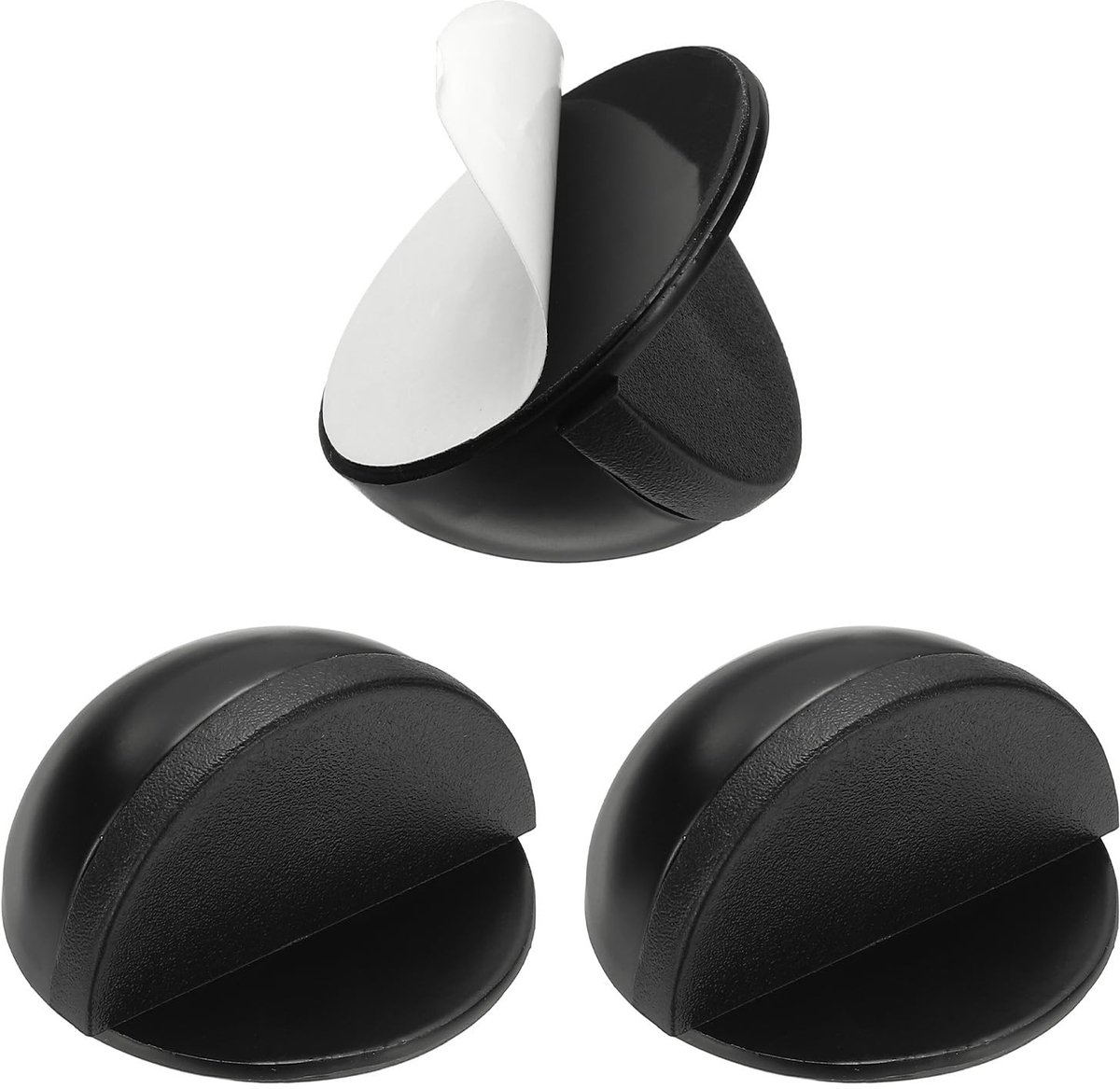 Omgoods - Set van 3 Roestvrijstalen Deurstoppers met Zelfklevende Tape, Zwart