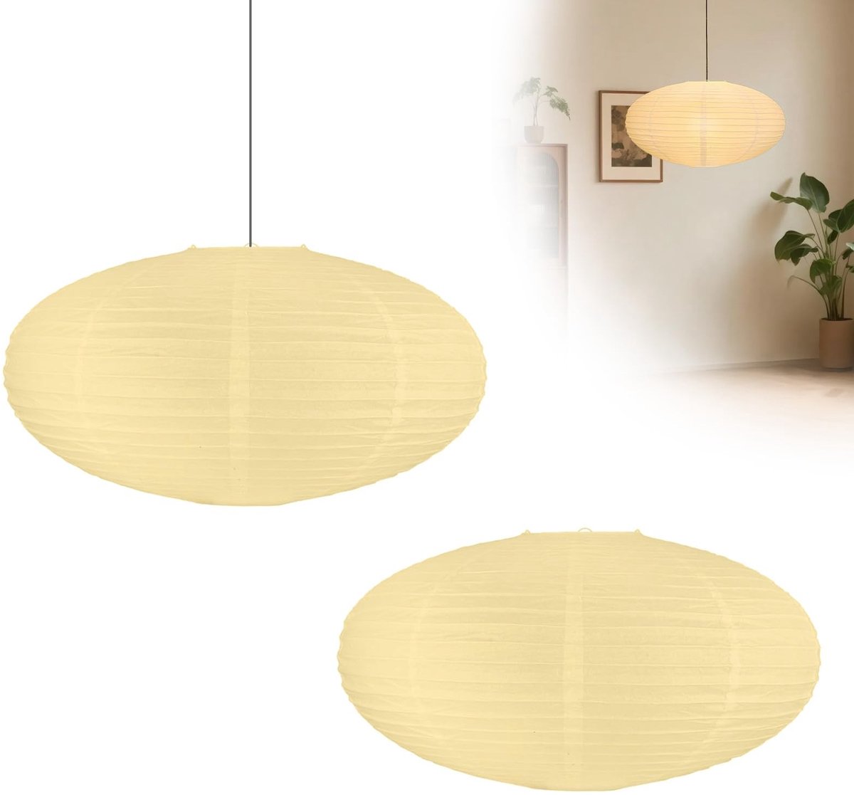 Omgoods - Ovale Papieren Lampenkap, Set van 2 voor Warme Verlichting