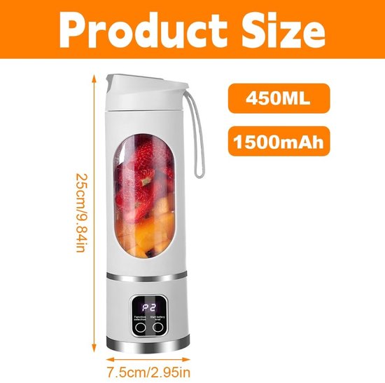Omgoods - Draagbare Smoothiemaker 450ml met 12 Messen en LED-Display — afbeelding 5