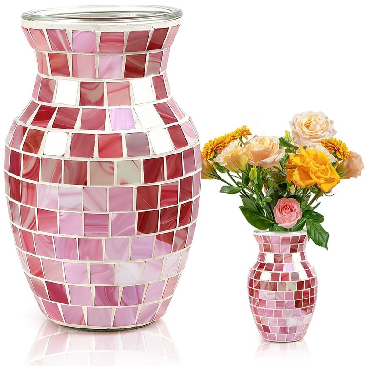 Omgoods - Roze Mozaïek Glazen Vaas voor Woondecoratie