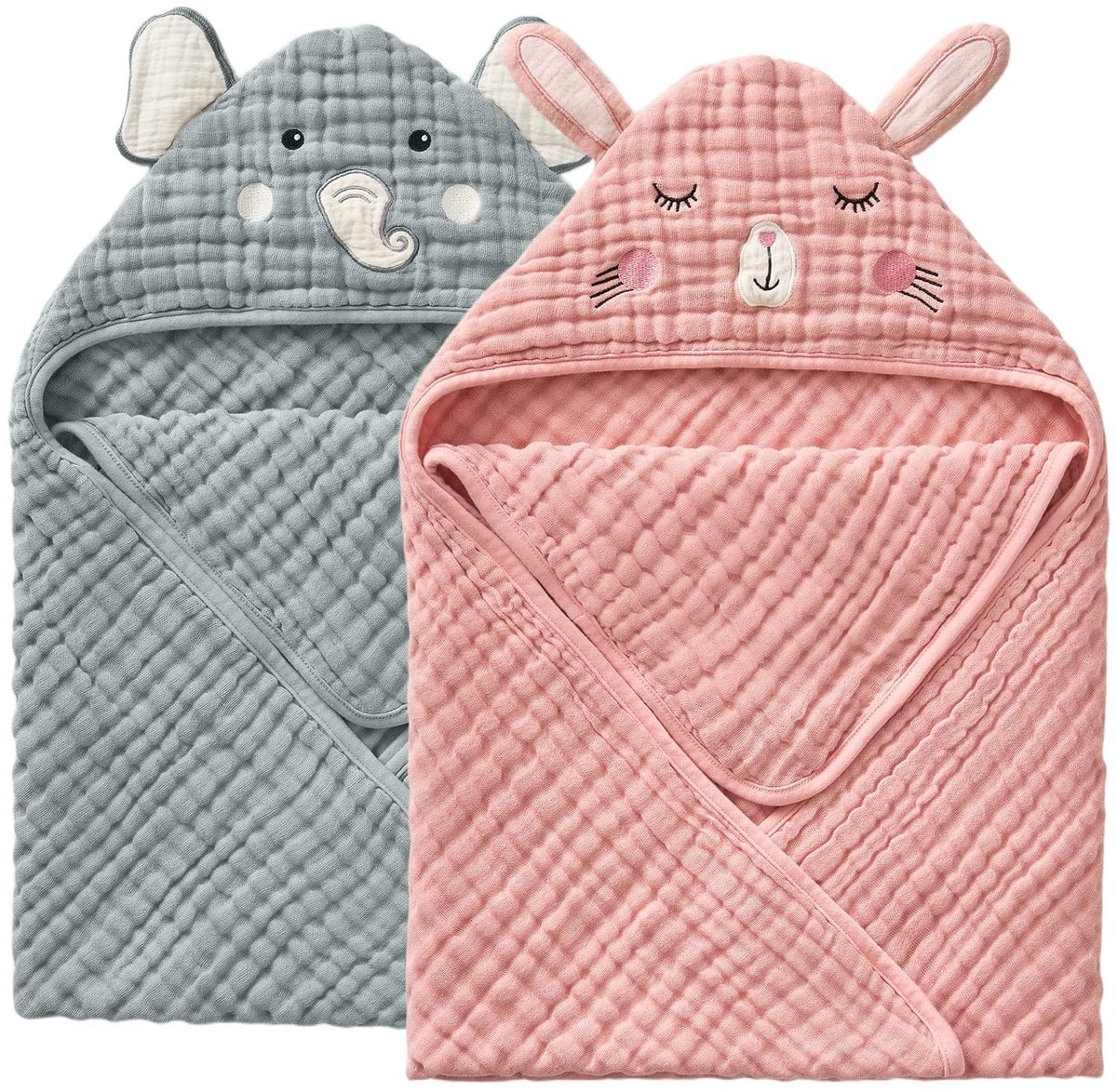 Omgoods - 2-Pack Baby Badhanddoeken met Capuchon van Mousseline Katoen