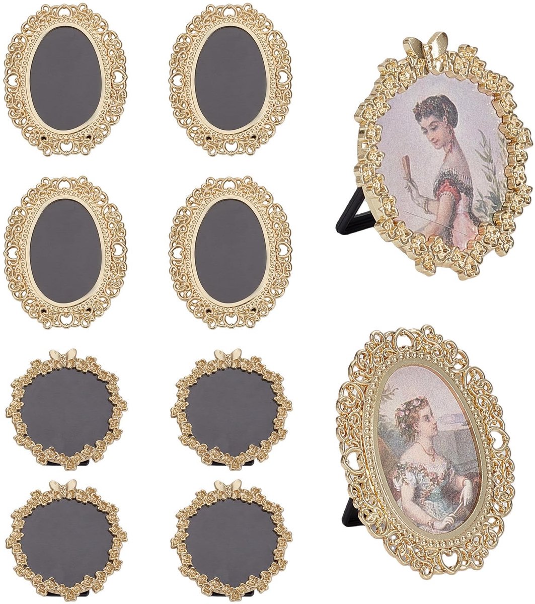 Omgoods - 8 Stuks Mini Vintage Fotolijsten - Antiek Gouden Metalen Set