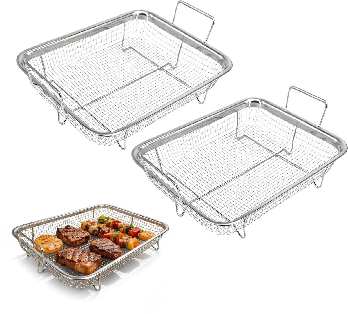 Omgoods - Set van 2 RVS Grillmanden voor de Oven