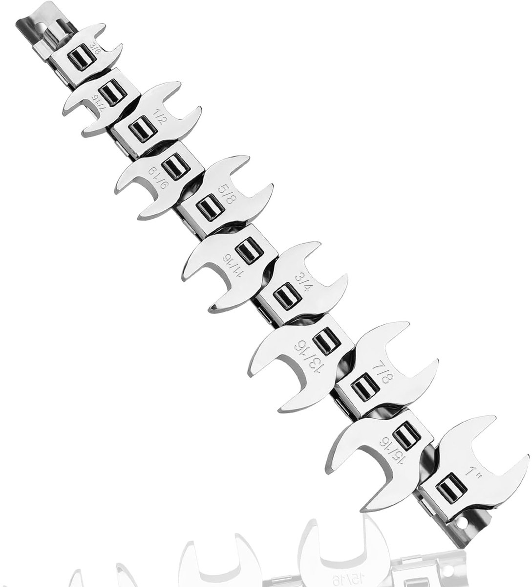 Omgoods- Sleutelset 11-delig - Kraanvoetsleutel - Moersleutelset - Vorksleutel - Opbergrail - 3/8 Inch Aandrijving