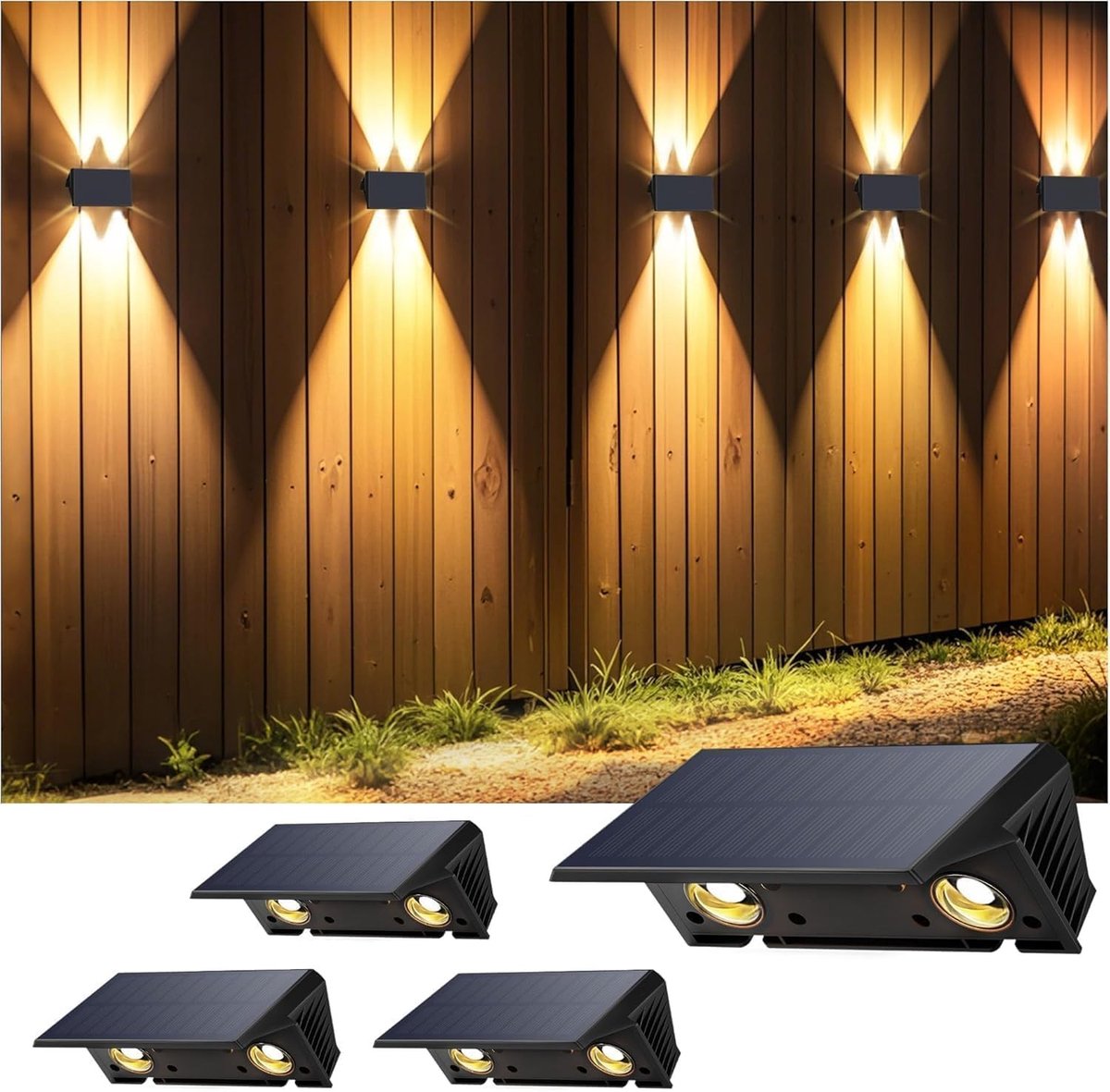 Verlichting voor Buiten: 4x Waterdichte Solar Wandlampen voor Tuin, Balkon en Trappen met Warm Wit Licht