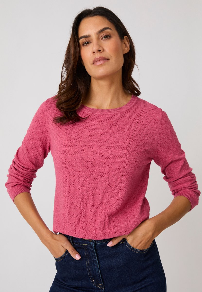 Damart - Gebreide trui met fantasiepatroon - Dames - Roze - XL