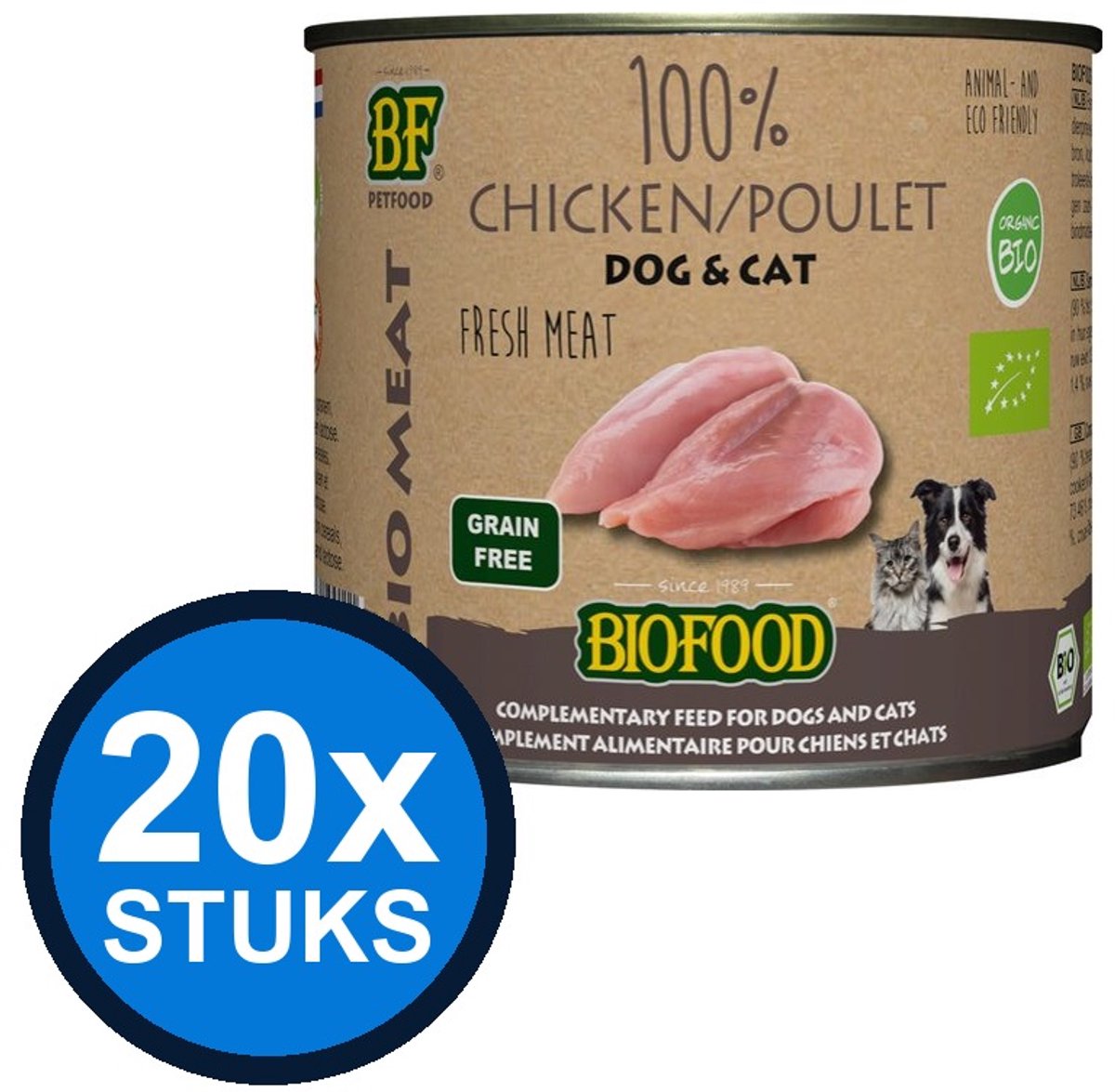 Biofood Biofood - Organic 100% Kip Blik - Hondenvoer Natvoer - 200g