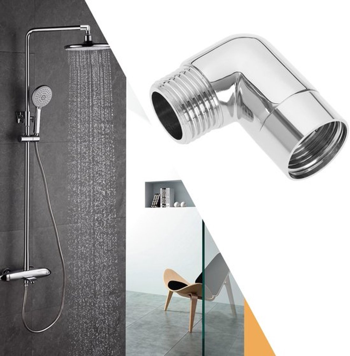 Zeynomax - Douche-elleboog adapter - 90 graden koppeling - koper - Chroom