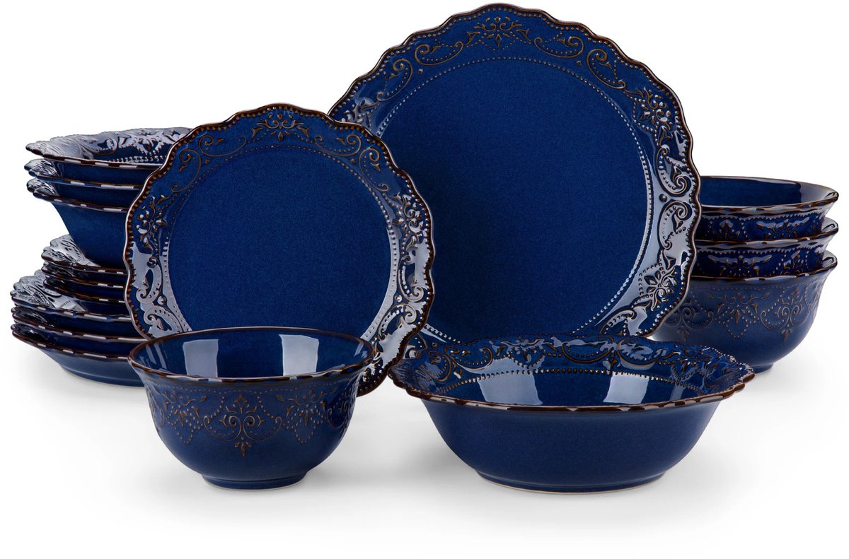 Home & Beyond® 16-delige Serviesset – Donkerblauw – Porselein – Servies voor 4 Personen – Vaatwasser- & Magnetronbestendig