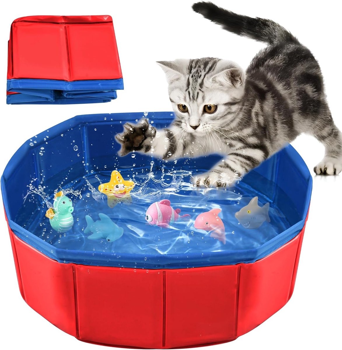 Thijox - Kattenzwembad 30x10cm Rood: Opvouwbaar Zwembad voor Honden & Katten - Perfect voor Spelen, Baden & Afkoelen